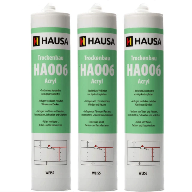 3x Maleracryl Weiß Bauacryl Dichtstoff Innen & Außen elastische Dichtmasse Hausa