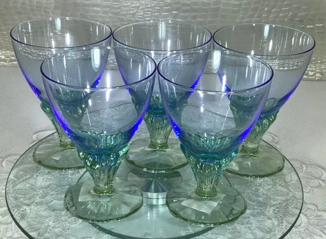 Bormioli Rocco Bahia Blue Green 5 Water Wine Champagne Sherbet Glasses w sticker