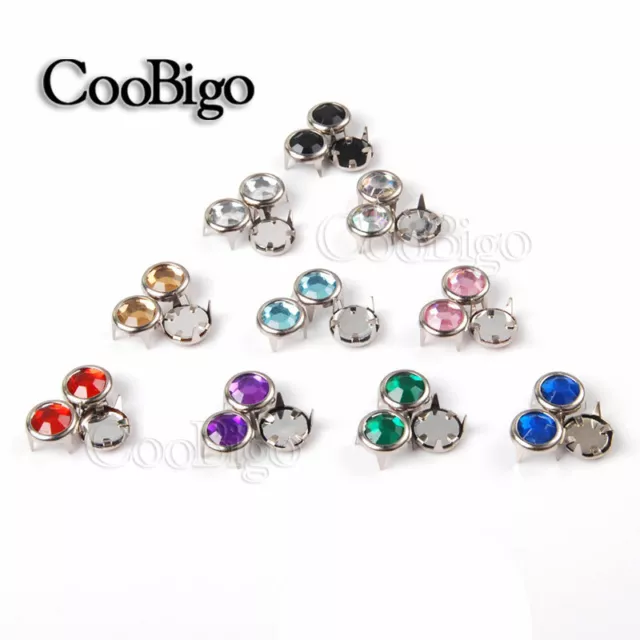 100X 8mm Clawed Rhinestone Round Plane Studs Colorful Punk Rock Rivet Spike