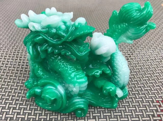 NEW JADE Color Chinese Feng Shui Dragon Figurine Statue for Luck & Success