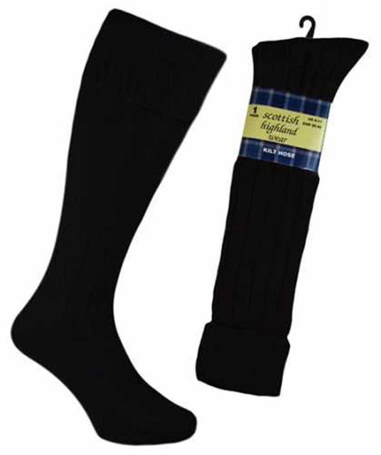 4 paia calzini da uomo lana scozzese Highland Wear pantaloni kilt misura Regno Unito: 6-11 neri
