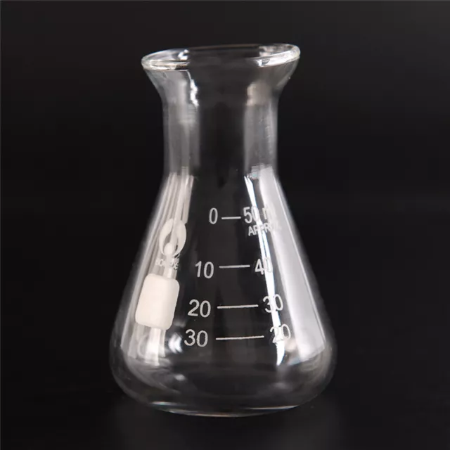 1Xtransparent Conical Flask Glass Erlenmeyer Flask 50Ml School Lab Glassware#km