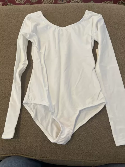NEW Girls XL White Gymnastics Dance Short Sleeve Leotard Bodysuit LEVERET (SC)