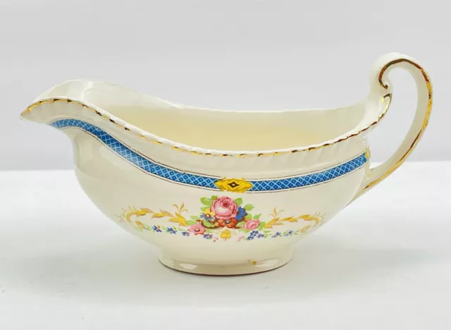 Antique Johnson Bros. England Old English Scalloped Blue Band Floral Gravy Boat