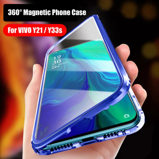 Metal Magnetic Phone Case Cover for VIVO Y21 Y33s Y21s Y32 Y21T Y33T 2Side Glass