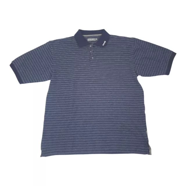 Polo da golf Ping Collection da uomo blu navy a righe 100% cotone taglia L