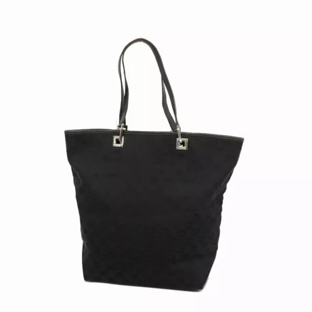 GUCCI Tote Bag Shoulder GG Supreme Canvas Leather Black Women Authentic YBa0111