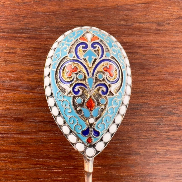 Russian 84 (875) Silver Teaspoon Enamel 1896-1908 No Monogram