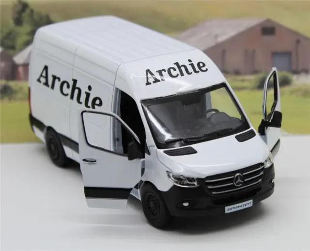 PERSONALISED Name White Diecast Mercedes Sprinter Van Boys Toy Model Present