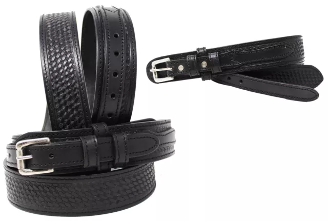 MENS WESTERN RANGER Belt Leather Basket Weave Tooled Black Tan Brown ...