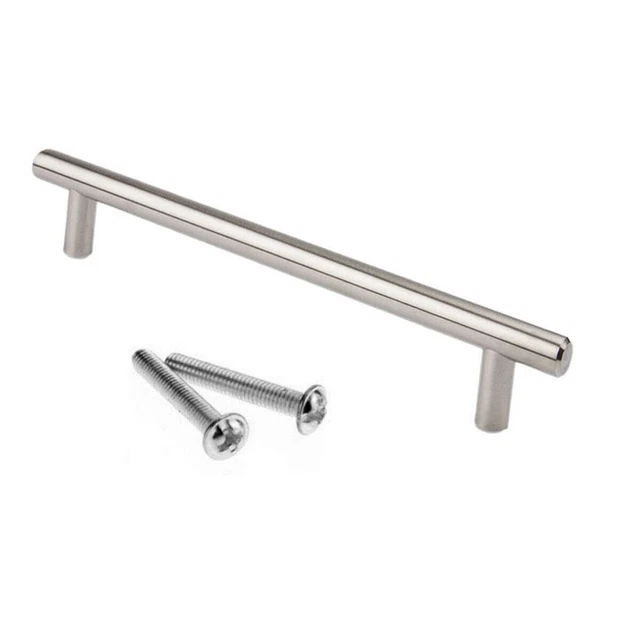 Brushed Steel T Bar Cupboard Cabinet Drawer Door pull Handle 96-136mm Hole