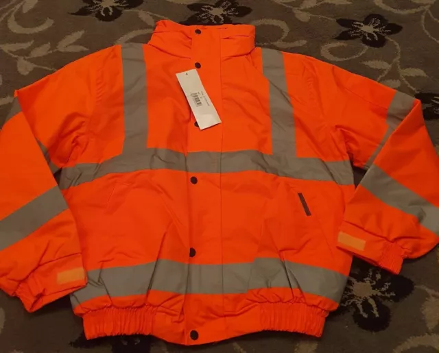 Hi Vis Viz High Visibility Bomber Jacket Waterproof Safety Work Security Medium