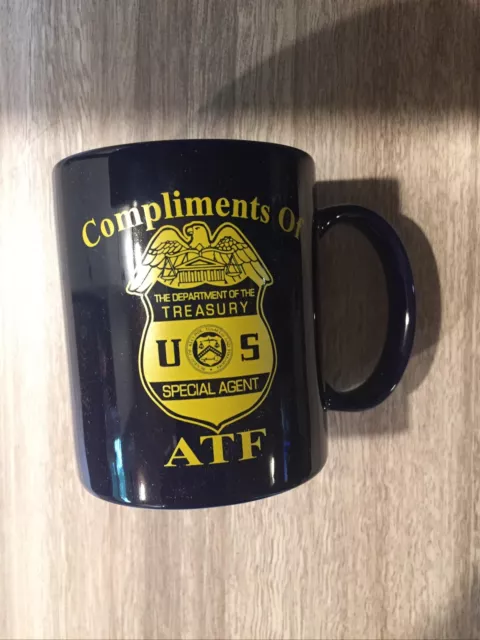 Coffee Mug Compliments of ATF U S Department of Treasury Special Agent Blue Cup