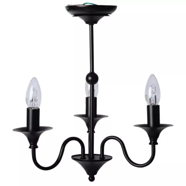 Modern Matt Black 3 Light Ceiling Chandelier Fitting Bedroom Lounge Hallway