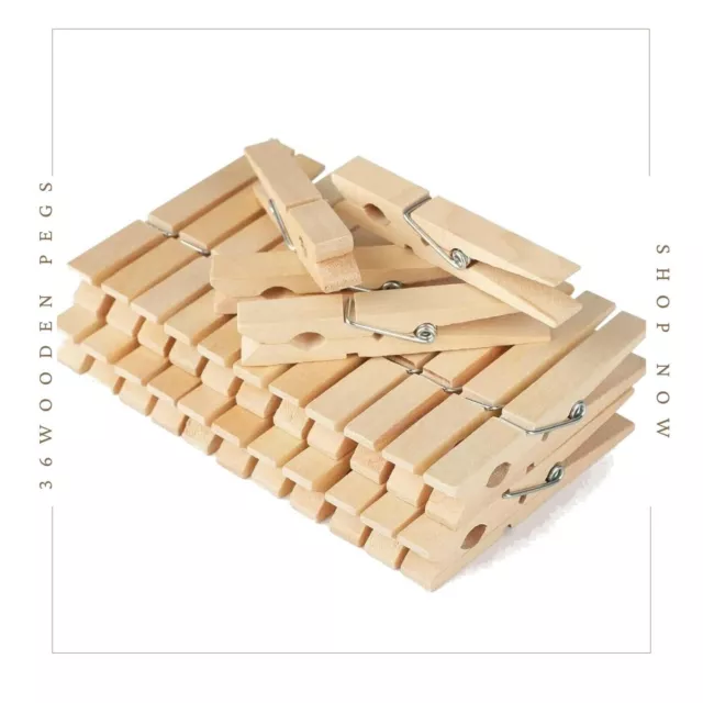 48x WOODEN CLOTHES PEGS CLIPS PINE WASHING LINE AIRER DRY LINE WOOD PEG  GARDENS