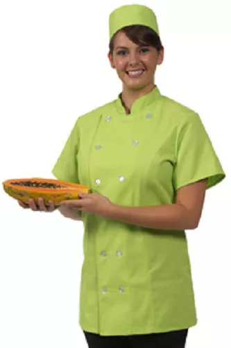 FAME Chef Jacket Medium 12 Lime Green Button Front Female Uniform S/S Coat New