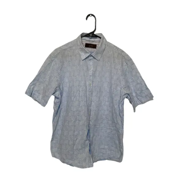 Tasso Ella Shirt Mens Short Sleeve Button Up Blue Cotton Large Casual Hawaiian