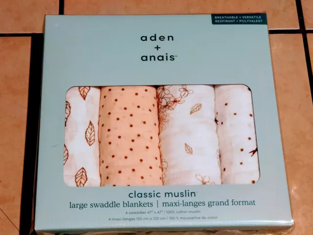 Aden Anais Classic Cotton Muslin 47 x 47 Baby Large Swaddles 4 Pack Multipattern