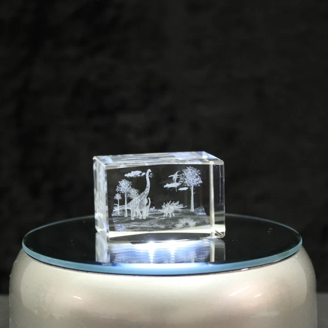 Kristallglas Figur - Dino - Glaswürfel, 3D Laser Cube, Deko Statue, Dinosaurier