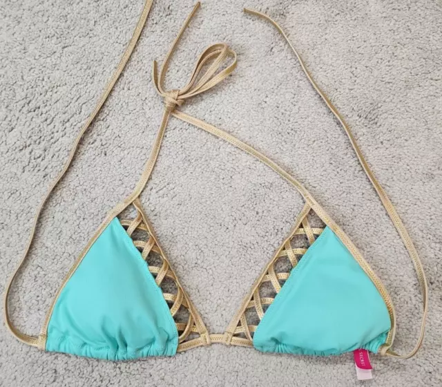 Victorias Secret bikini triangle top Blue gold Straps Small swimsuit