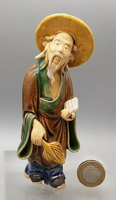 Vintage Chinese Mudman Mud Man  Figurine Figure - Man with Fan & Book - Scholar?