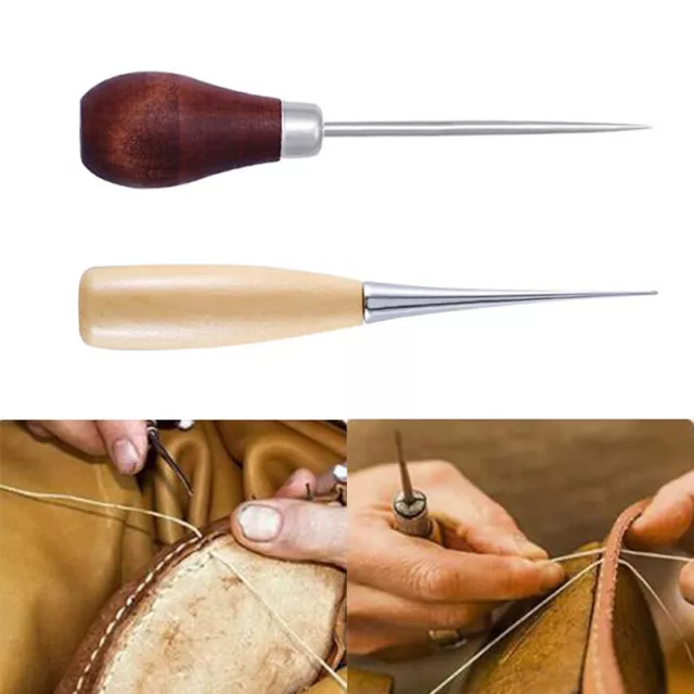 Mango de madera puntiagudo chal de acero cuero chal de costura zapatos reparación orificio perforado T'JH