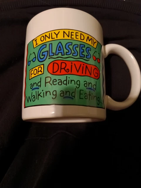 80s HALLMARK Shoebox Funny NEED MY GLASSES Coffee Mug Tea Cup OVER THE HILL Gift