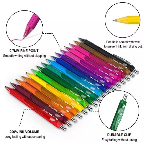 GEL PENS SET, 16 Colored Retractable Gel Ink Medium Point Colorful Pens ...