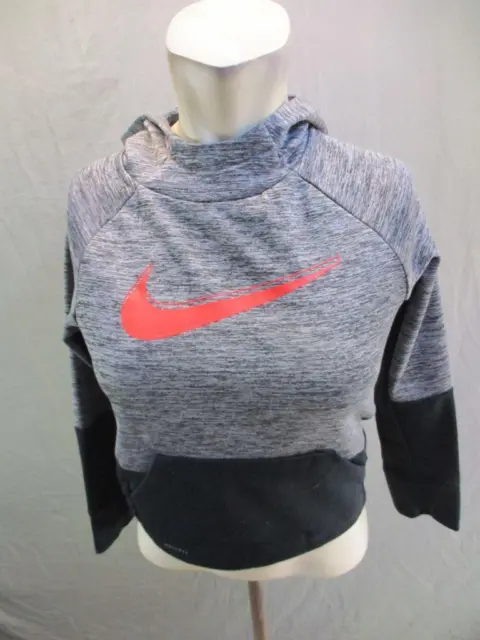 Nike Size S/8 Girl Gray/Black Athletic DriFit Warm Fleece Pullover Hoodie 7BL387