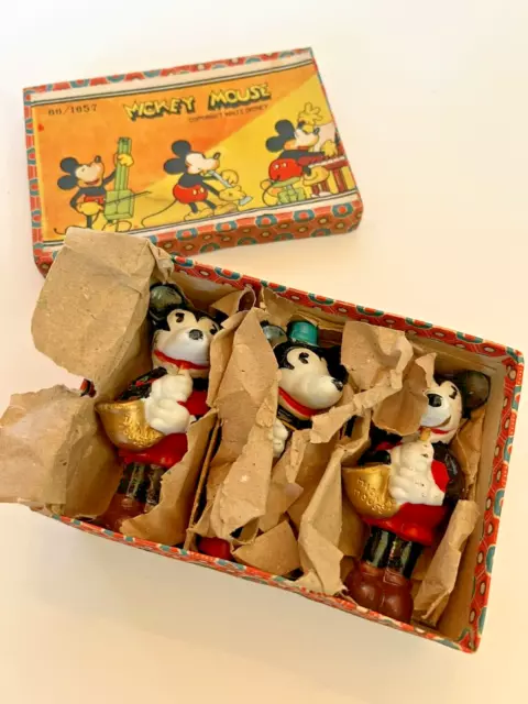 Vintage 1930s G. Borgfeldt Disney Mickey & Minnie Bisque Figurines - 3PC Box Set