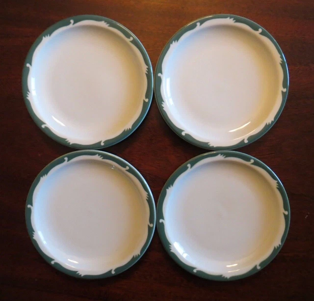4 vintage restaurant ware Syracuse China side plates green wave crest 6 1/4"