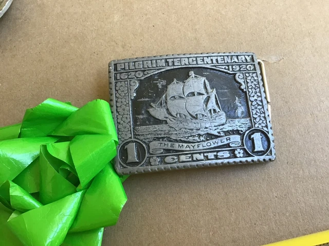 THE MAYFLOWER  1 Cent Stamp  on Pure Pewter  BELT
