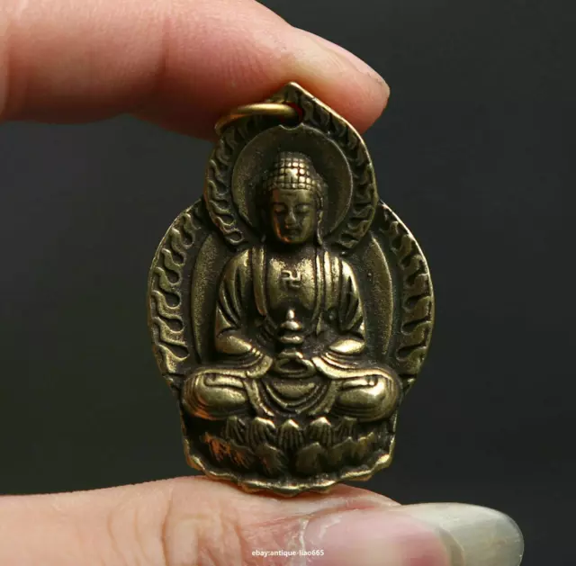 39MM Small Curio China Buddhism Bronze Amitabha Buddha Shakyamuni Wealth Pendant