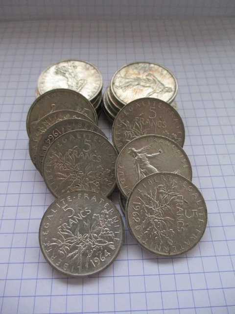 Lot de  22 pièces (20+2 ) de 5 francs Semeuse Argent Années variées - TTB état