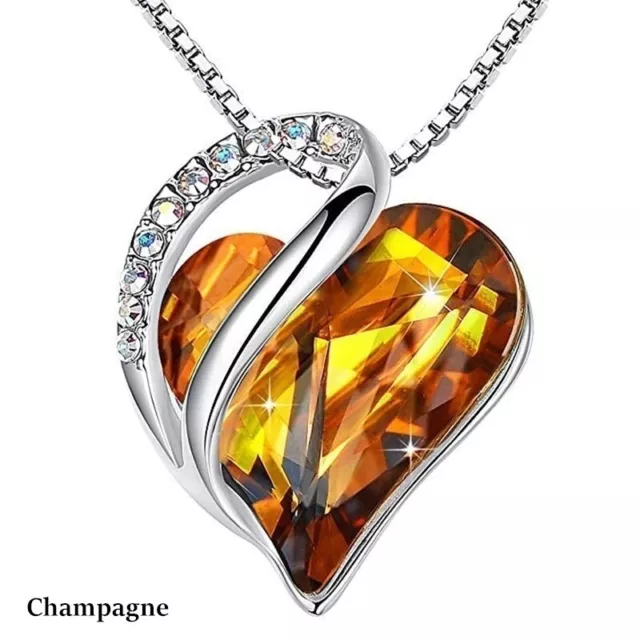 Women Silver Love Heart Crystals Pendant Necklace Valentine's Day Gifts