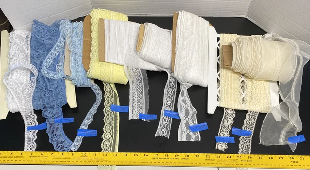 Huge Lot 140 + Yards of Vintage Lace/Decorative Trim White Ecru Blue Yellow