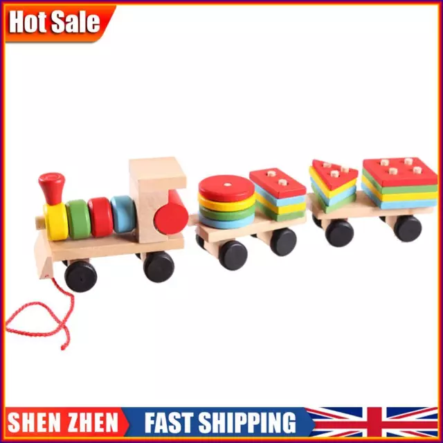Educational Kid Baby Wooden Solid Wood Stacking Train Toddler Block Toy