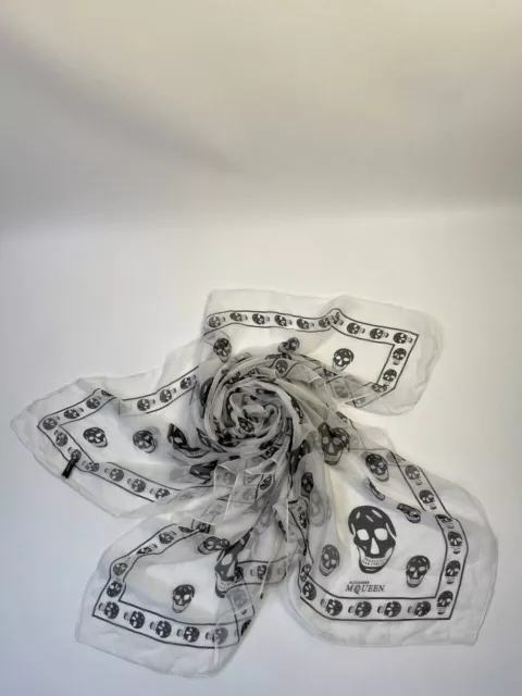 Alexander McQueen Silk Skull Shawl Scarf White