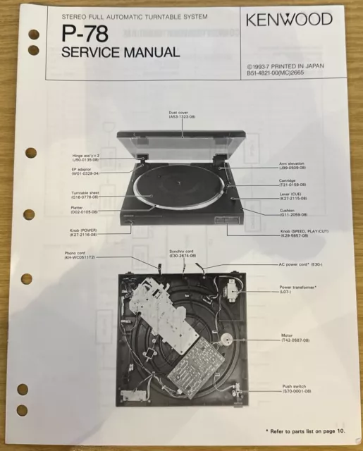 Kenwood Original Service Manual P-78 Stereo Full Automatic Turntable