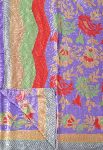 Indian Seide Sari Laufen Craft Stoff Lila Blumenmuster Vintage Saree 4.6m 3