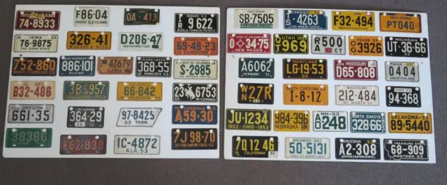 51 Miniature USA Vehicle Number Plates 1953/4. Alaska 63  & Hawaii 1959.