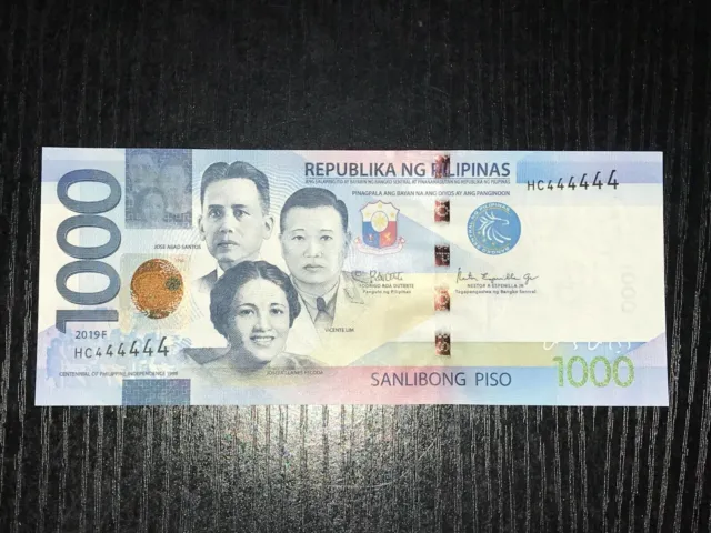 Philippines NGC Series 2019F 1000 Pesos Solid 4 Banknote (HC444444)