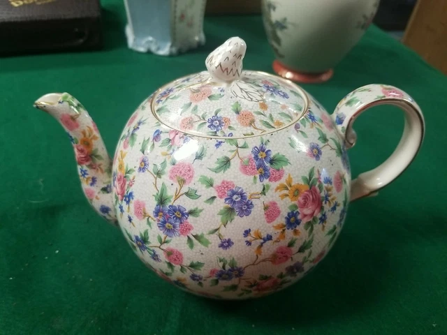 Vtg Pre-1960 Grimwades Royal Winton Ivory Old Cottage Chintz Teapot  (As Is)