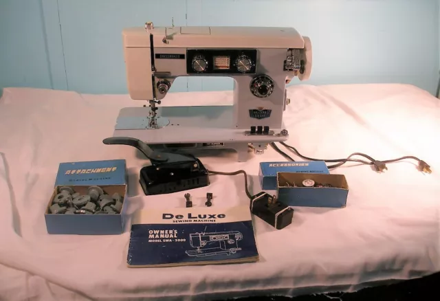 VINTAGE DRESSMAKER SWA-2000 Deluxe Zig-Zag Sewing Machine With Accessories  £43.15 - PicClick UK