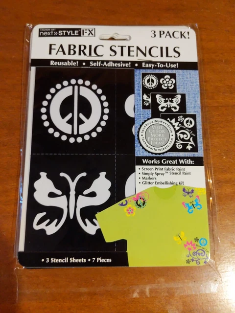 Plantillas de tela Peace Sign, Flores y Diseños de Mariposas - Lote de 3 paquetes