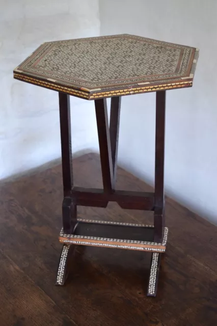 Moorish Hexagonal Tilt Top Occasional Table with Inlay, Abalone Mother of Pearl