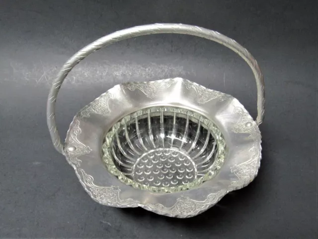 Farber and Shlevin Hand Wrought Aluminum and Glass Bridal  Basket #1710 - VGC!