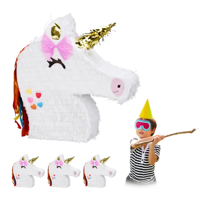 4 x Pinata Einhorn, Piñata Unicorn Pinata, Geburtstagspinata zum selbst befüllen