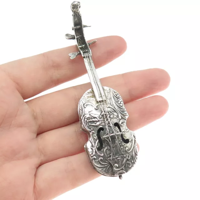 800 Silver Antique Victorian Germany Repousse Storyteller Violin Miniature