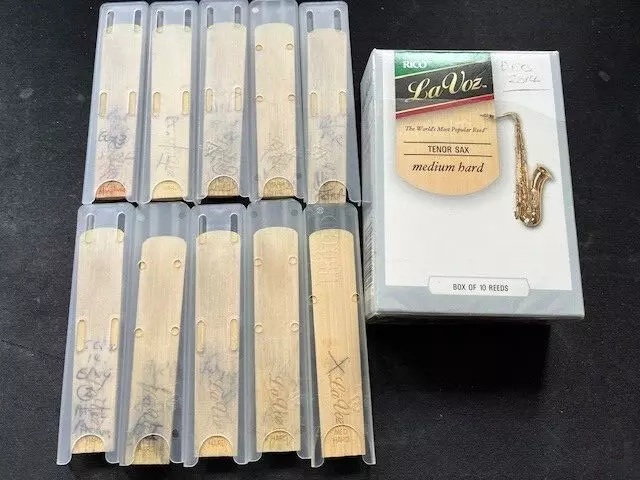 Rico La Voz tenor saxophone reeds box of 10 MH graded used for play testing #3